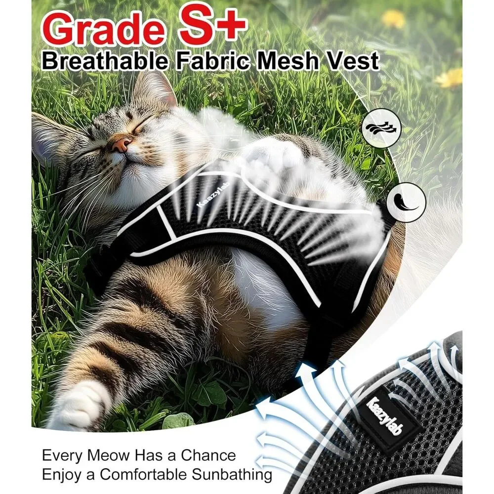 Kaazylab Cat Harness and Leash for Walking Escape Proof Soft Adjustable - Black